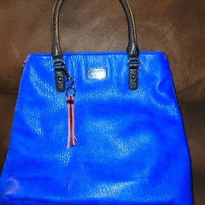 Blue Leather Tote Bag